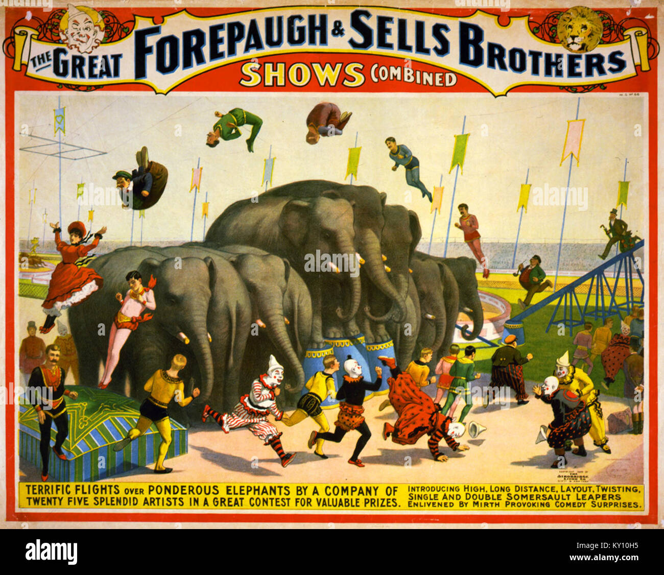 Flickr - …trialsanderrors - Terrific flights over ponderous elephants, poster for Forepaugh ^ Sells Brothers, ca. 1899 Stock Photo