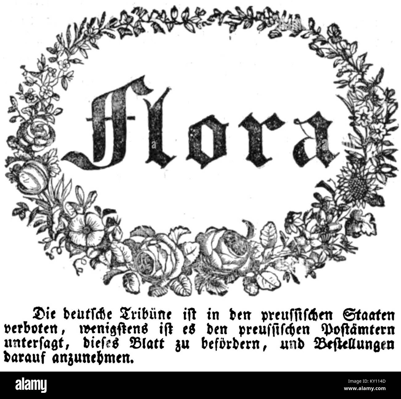 Flora Nr 69 - 29. July 1831 - München - Anzeige in Neuigkeiten Preußen verbietet die deutsche Tribüne Stock Photo
