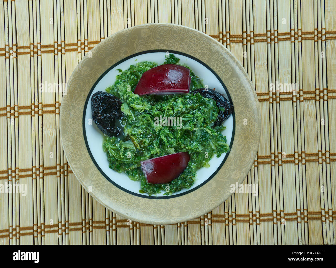 Khoresh Aloo Esfenaj Persian Spinach Stew, Iranian cuisine Stock