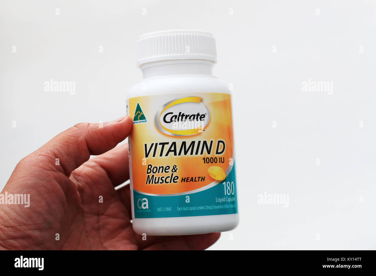NOT ACTUAL VITAMIN. This is STOCK PHOTO of Caltrate Vitamin D 1000iu 300 Capsules isolated against white background Stock Photo