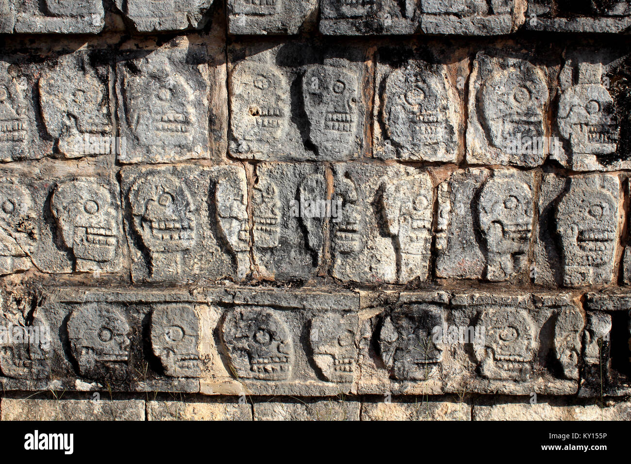 Wall of Skulls, Chichen Itza, Mexico Stock Photo