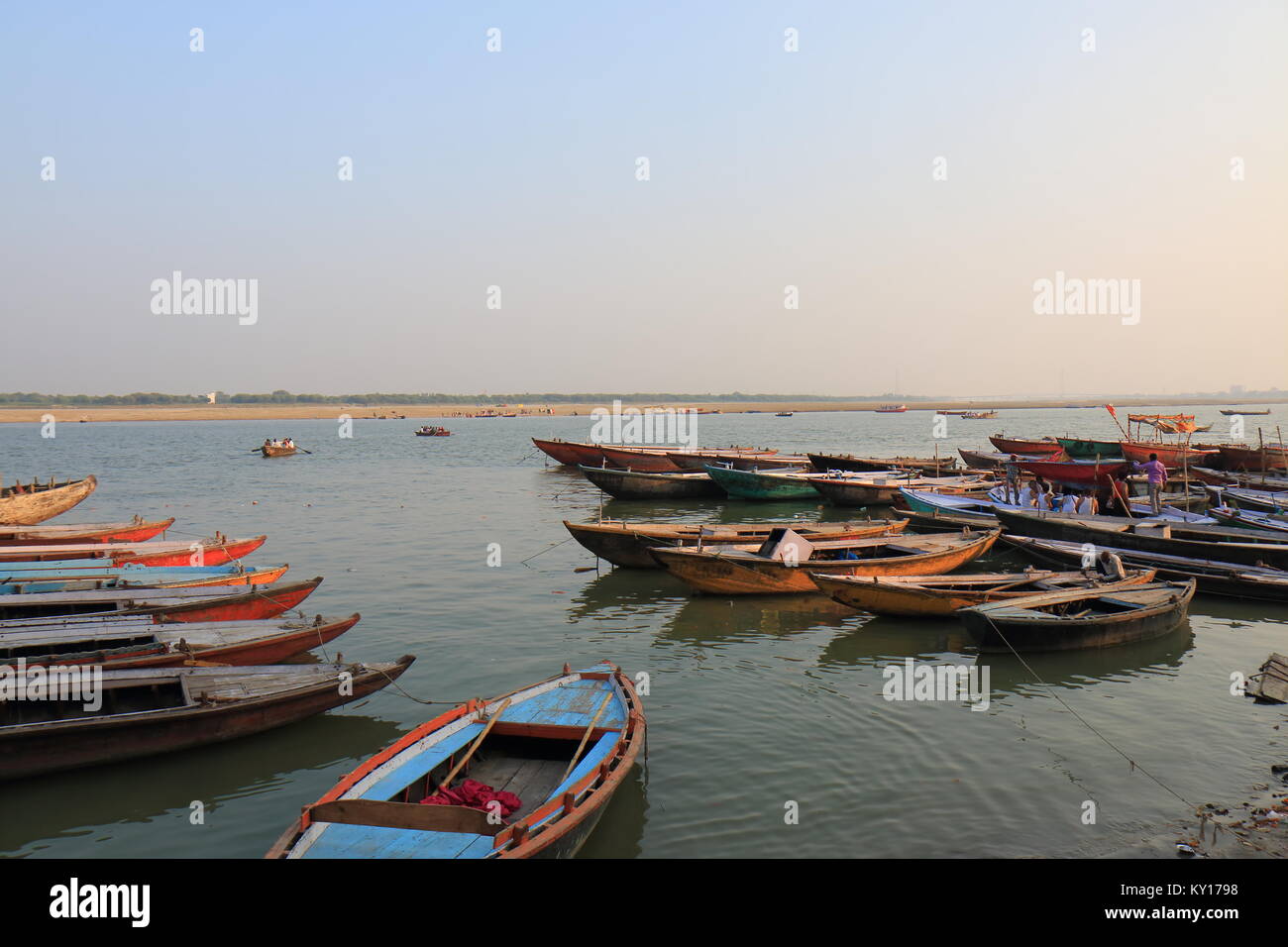 Ganges river ghat in Varanasi India Stock Photo