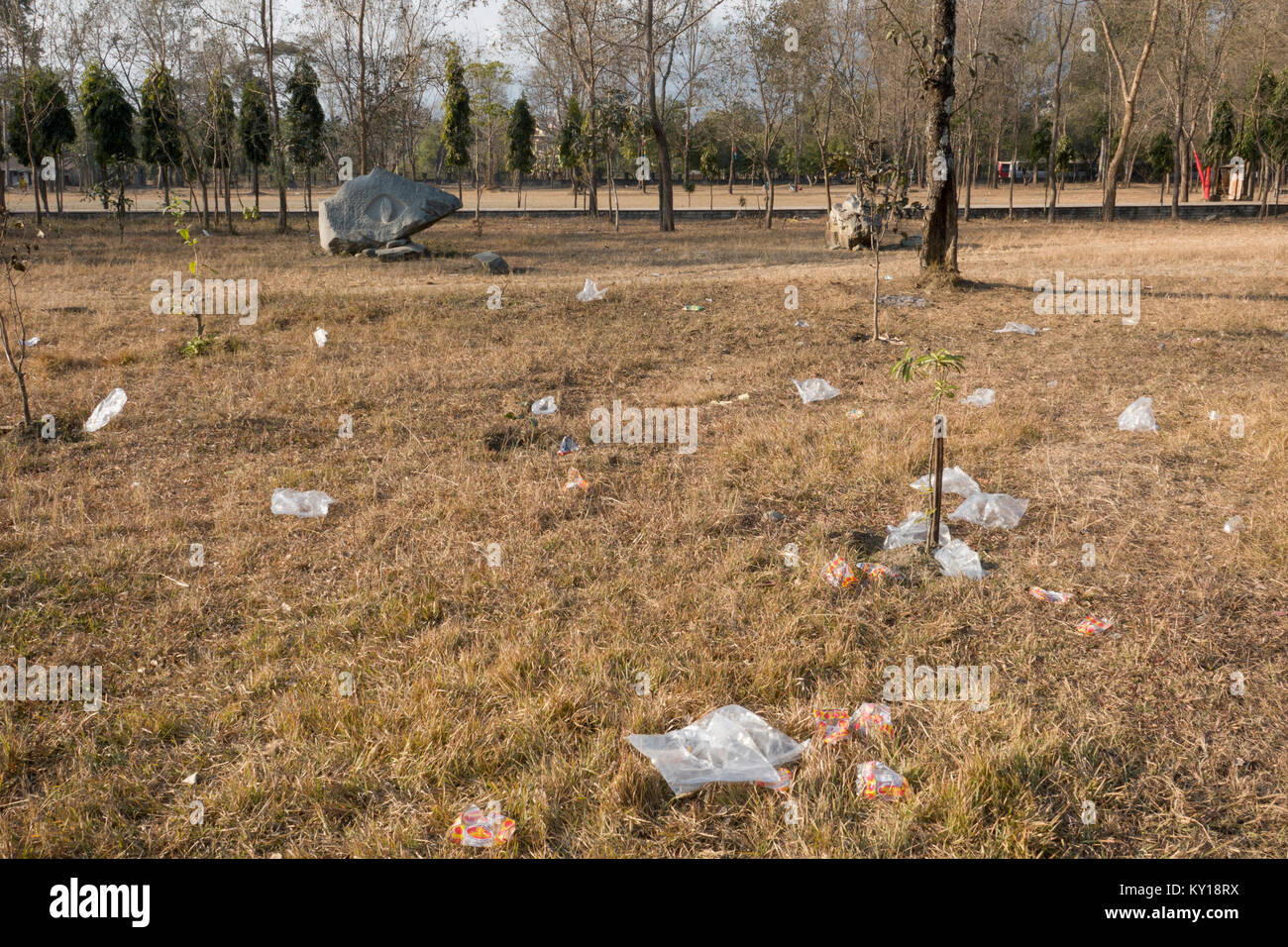 Plastic bags and other trash at park in Pokhara, Nepal Stock Photo Alamy