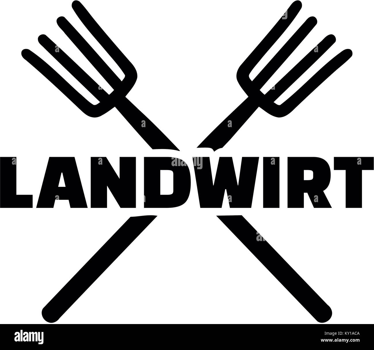 Crossed pitchforkes and german farmer job title Stock Photo Alamy