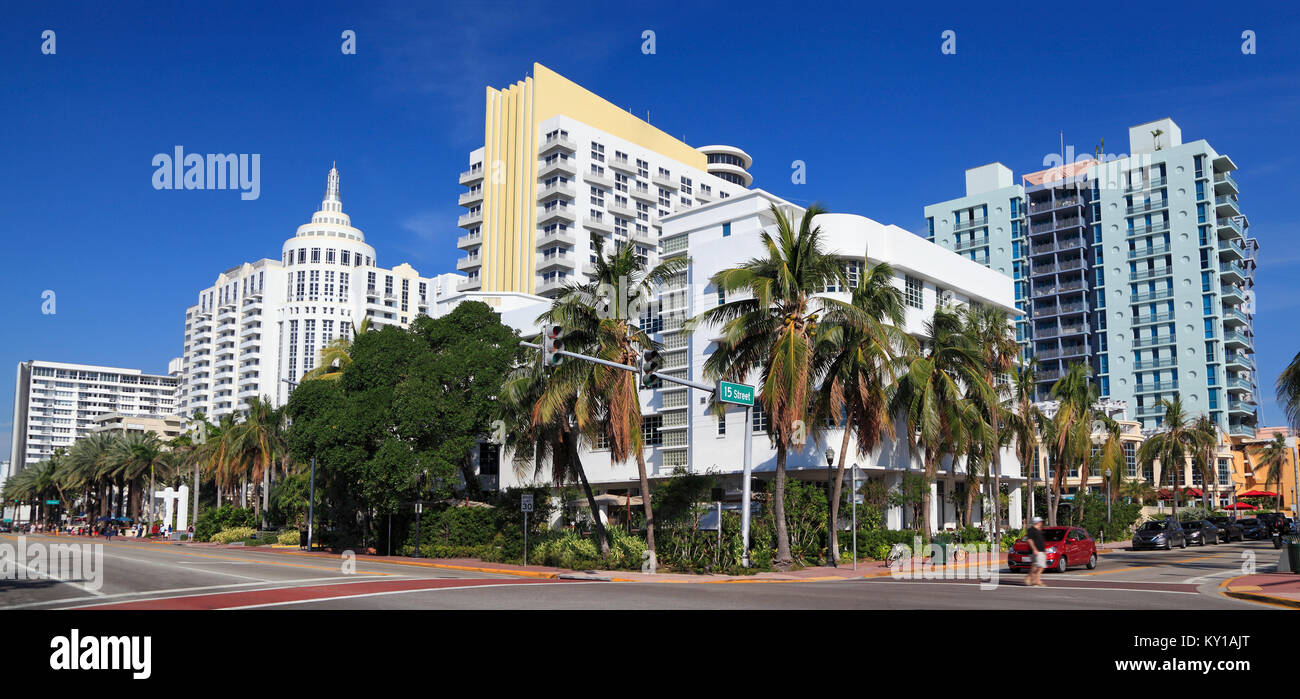 Collins Avenue Art Deco skyline in Miami Beach, Florida Stock Photo