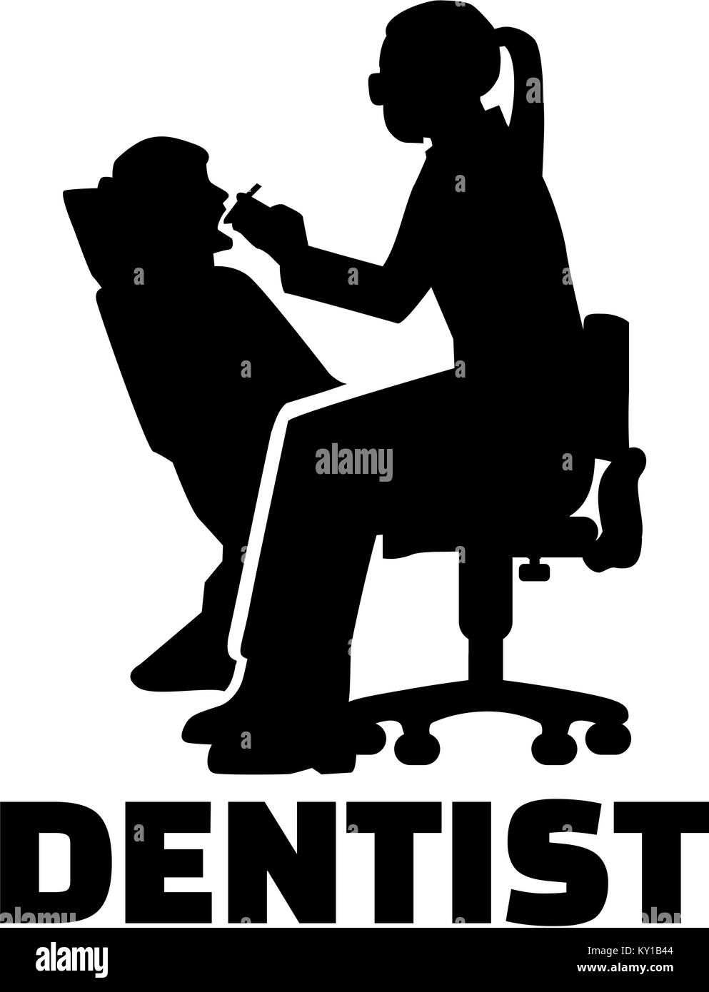 Female dentist silhouette with job title Stock Photo