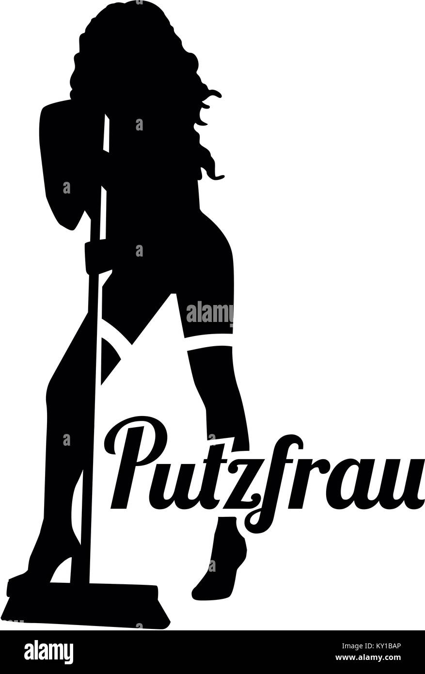 Cleaning lady silhouette hot with vacuum cleaner and job title german