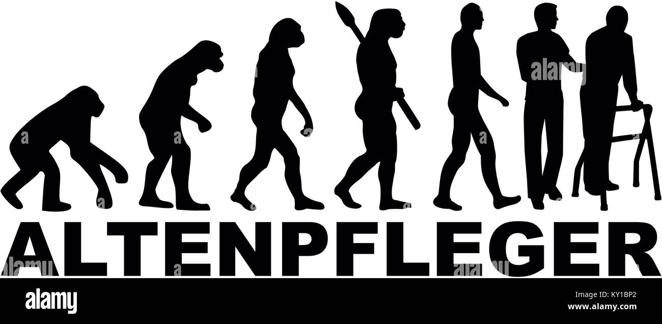 Evolution of a male caregiver with job title german Stock Photo