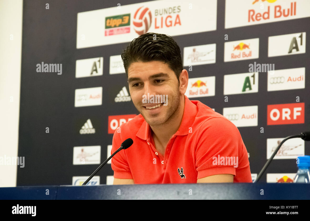The Spanish professional footballer Jonathan Soriano is seen a press