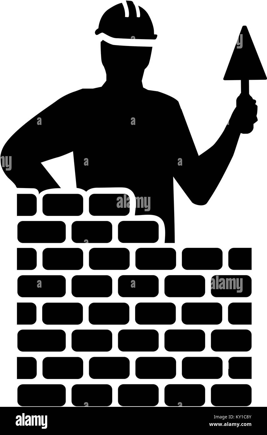 Bricklayer silhouette behind brick wall Stock Photo Alamy