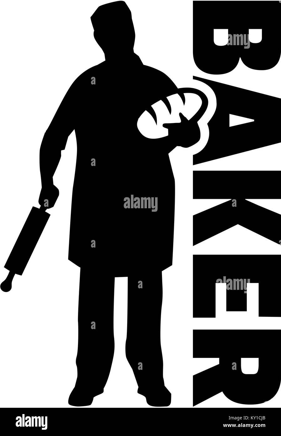 Baker silhouette with job title Stock Photo