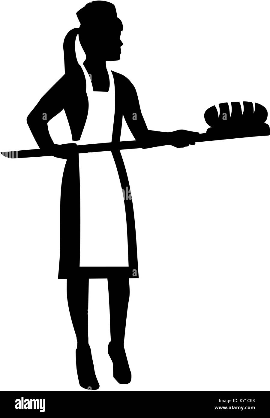 Female baker silhouette with bread Stock Photo