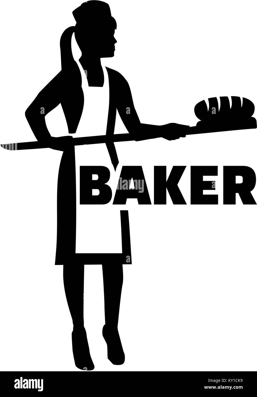 Female baker silhouette with job title Stock Photo