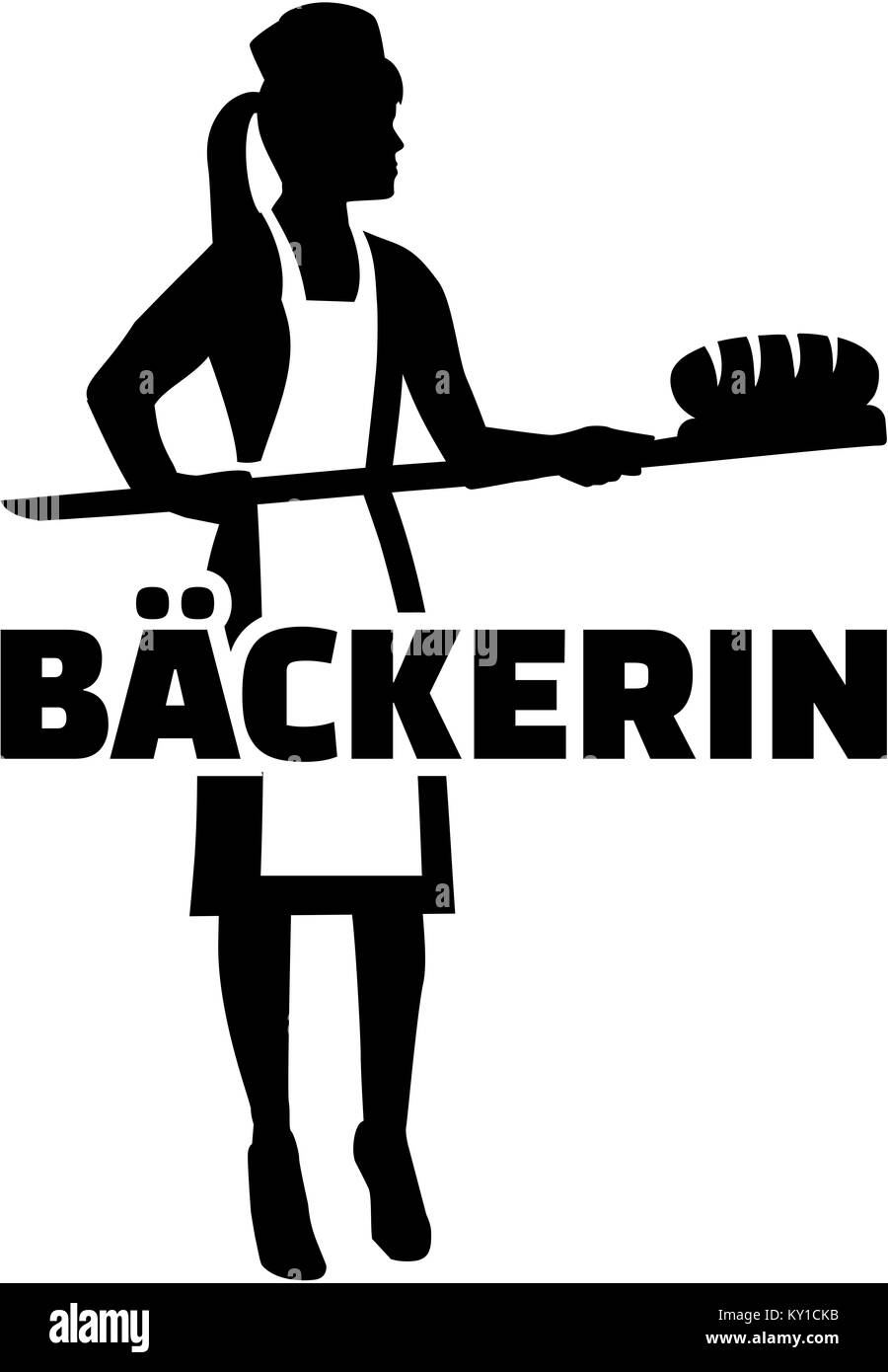 Female baker silhouette with german job title Stock Photo