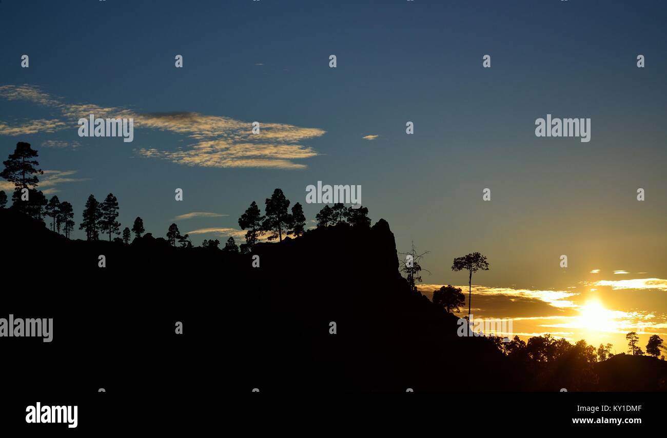 Beautiful mountain landscape at sunset, Pilancones, summit of Gran canaria, Canary islands Stock Photo