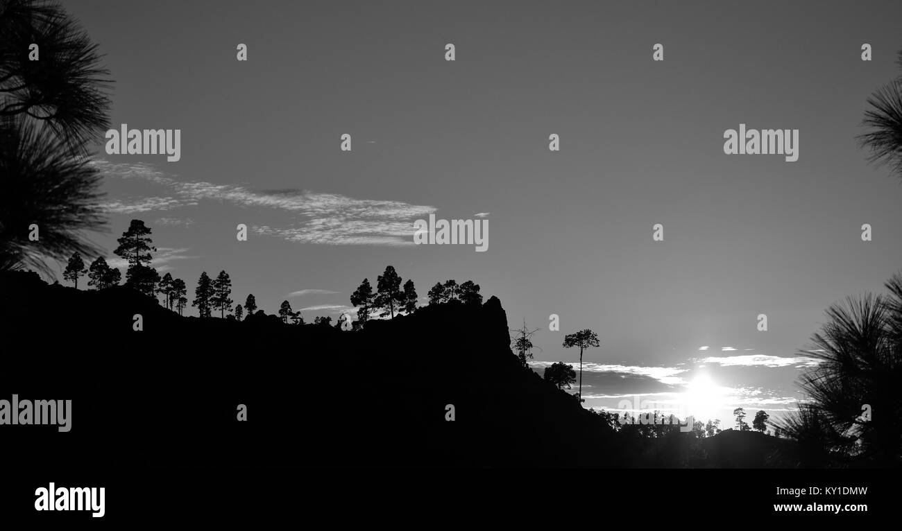 Monochrome sunset, Pilancones, natural park of Gran canaria, Canary islands, Spain Stock Photo