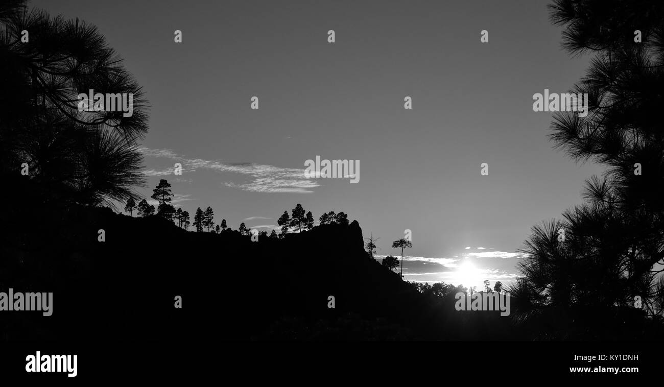 Monochrome sunset, natural park of Pilancones, summit of Gran canaria, Canary islands Stock Photo