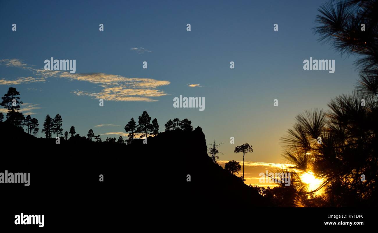 Sunset with splendid blue sky, natural park of Pilancones in Gran canaria, Canary islands Stock Photo