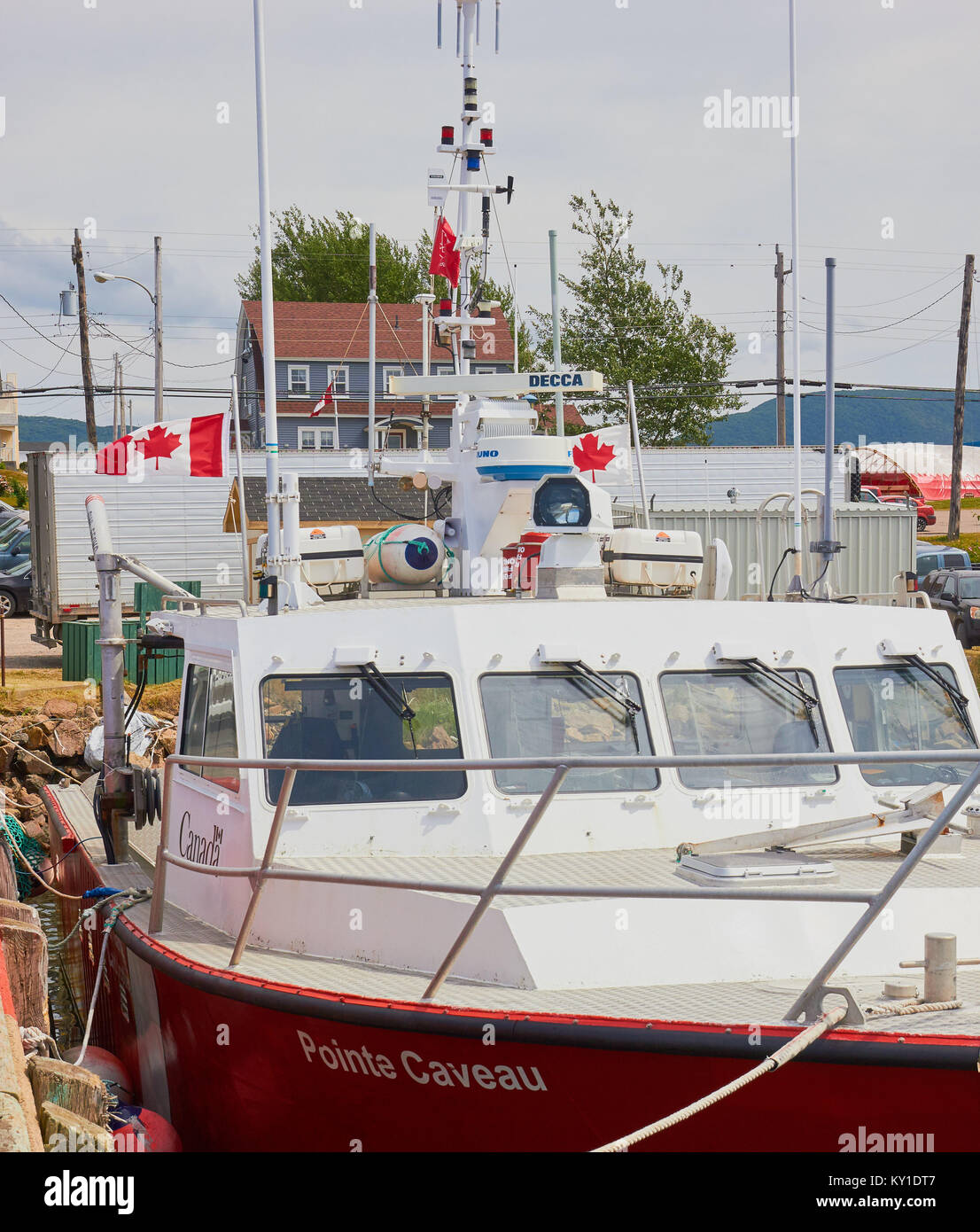 Pointe Caveau a Canadian Coast Guard (CCGS) rescue salvage ship, Cheticamp, Cape Breton Island, Nova Scotia, Canada Stock Photo