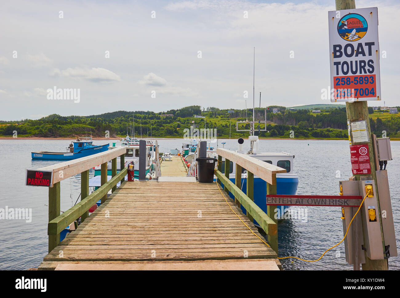 Boat Tours sign, Inverness, Inverness County, Cape Breton Island, Nova Scoatia, Canada. West coast of Cape Breton Island on the Gulf of St Lawrence Stock Photo