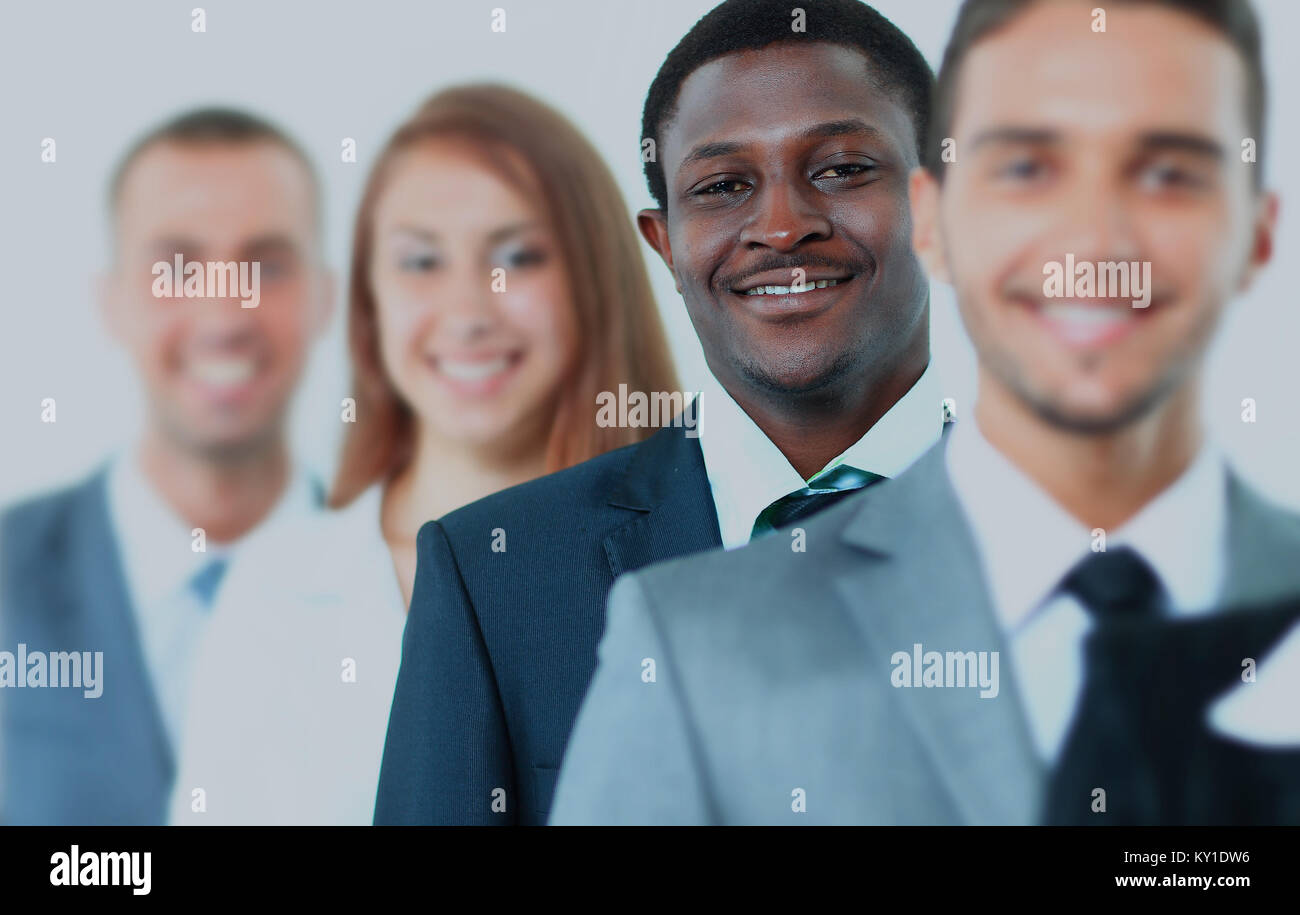Happy smiling business team standing in a row Stock Photo - Alamy