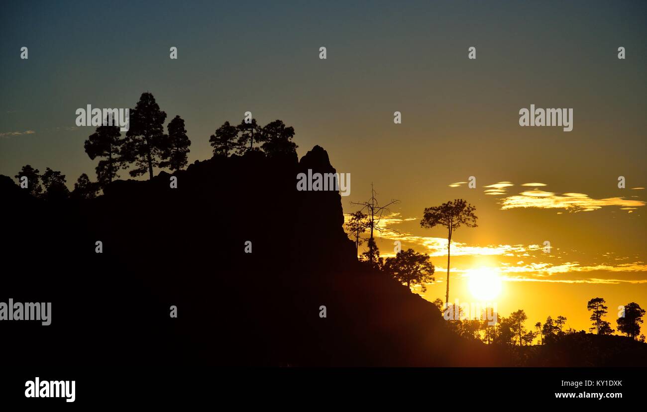 Mountain landscape at sunset, natural reserve of Pilancones in Gran canaria, Canary islands, Spain Stock Photo