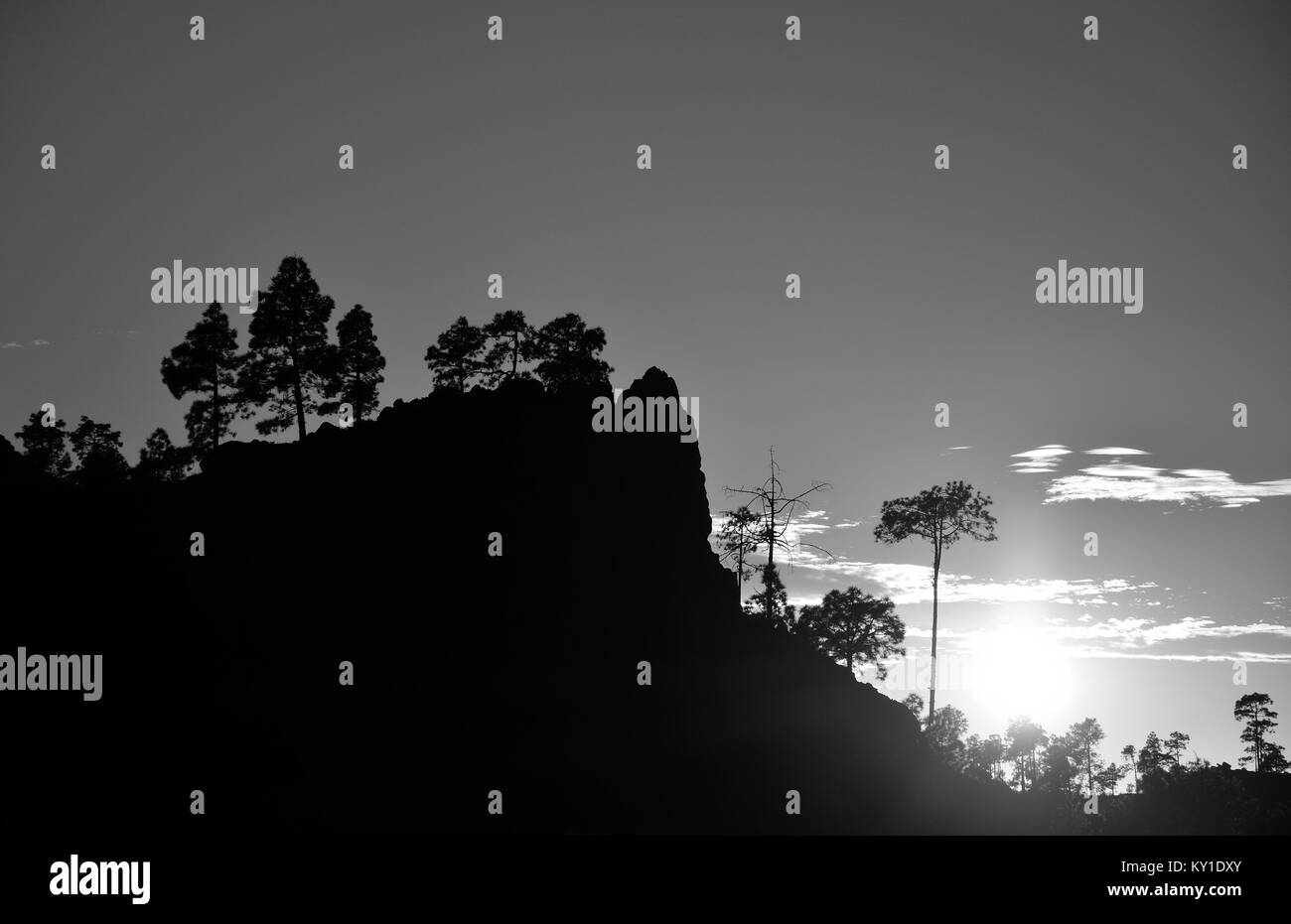 Sunset black and white, natural park of Pilancones, Gran canaria, Spain Stock Photo