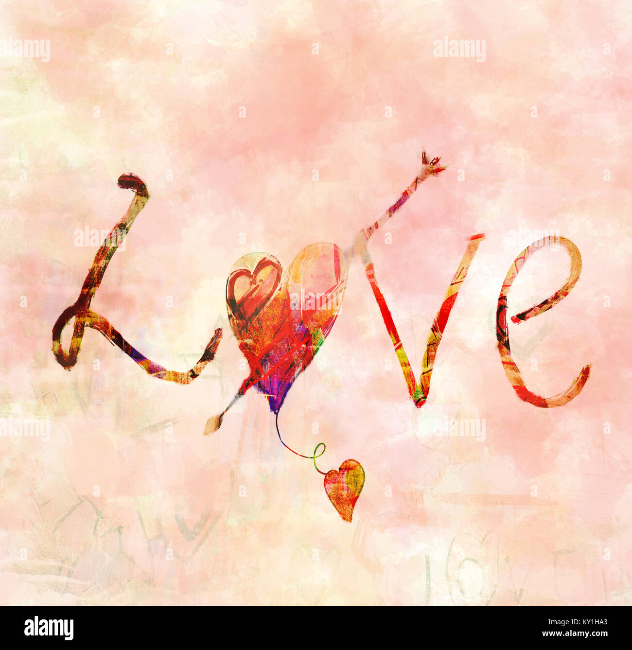 Valentines Day background with love text on grunge wooden red texture ...