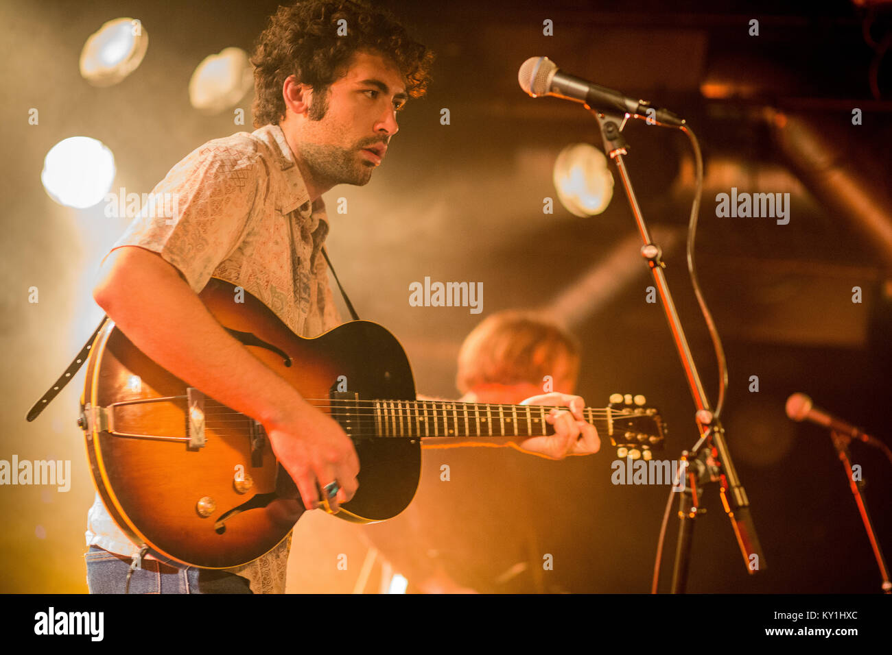 The American rock band Allah-Las performs a live concert at John Dee in  Oslo. Here the band's lead singer and guitarist Miles Michaud is pictured  live on stage. Norway, 04/06 2013 Stock