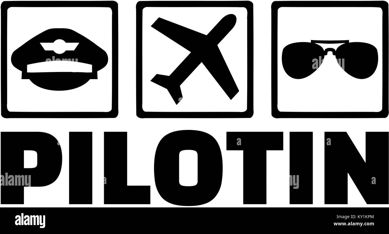 Female pilot german word with icons Stock Photo - Alamy
