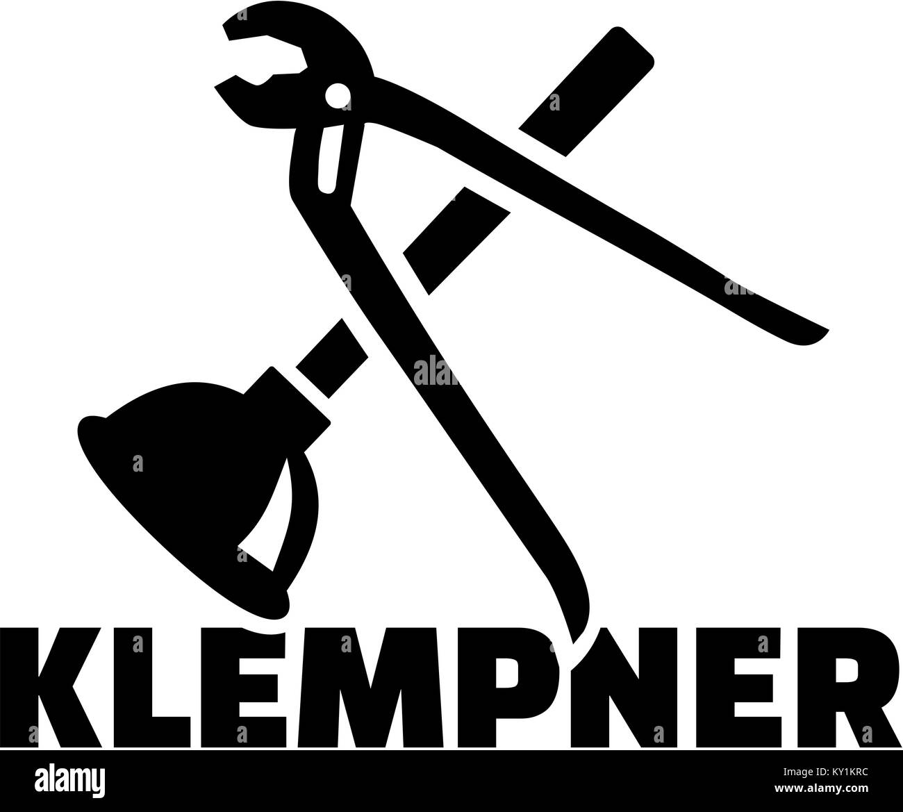 Plumber with pipe wrench und plunger german Stock Photo Alamy