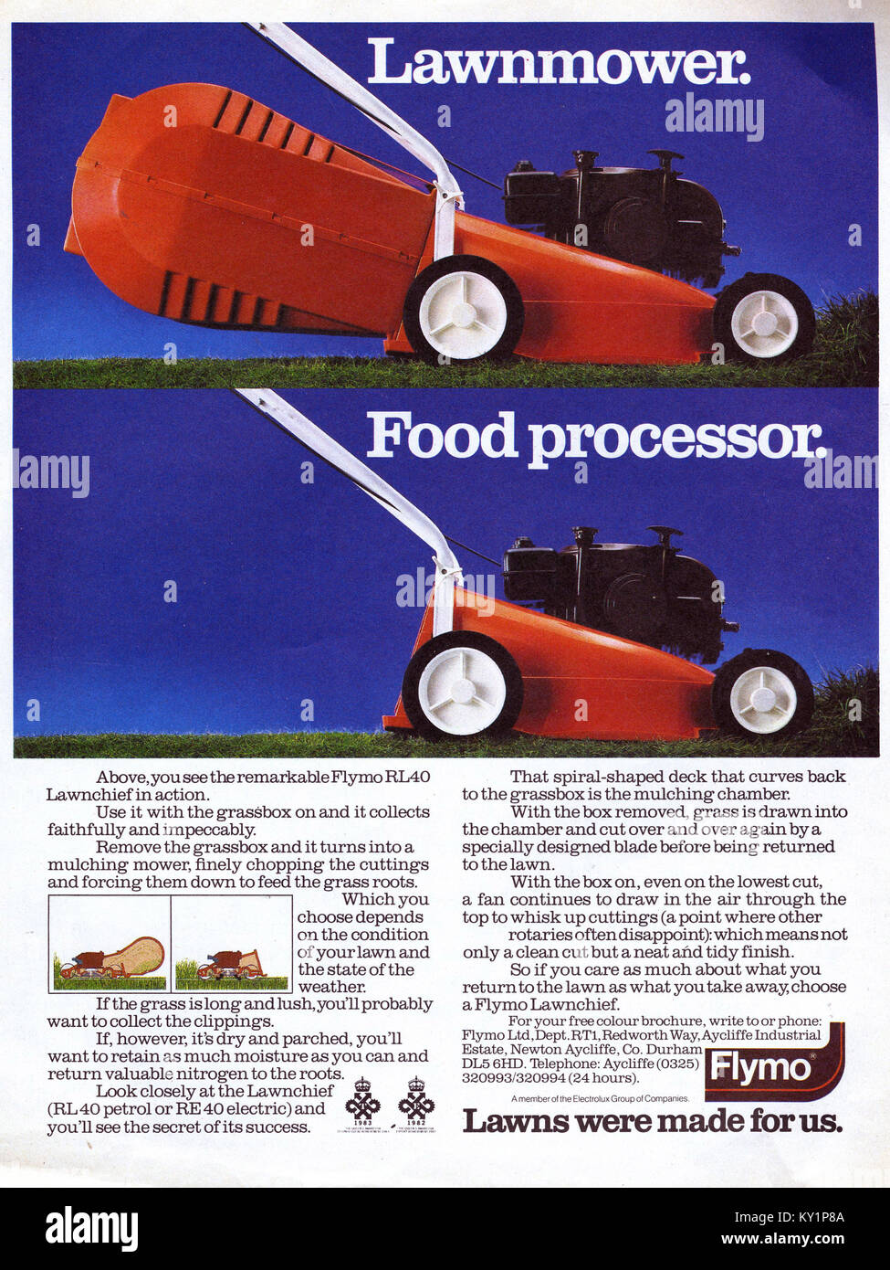 1980s UK Flymo Magazine Advert Stock Photo