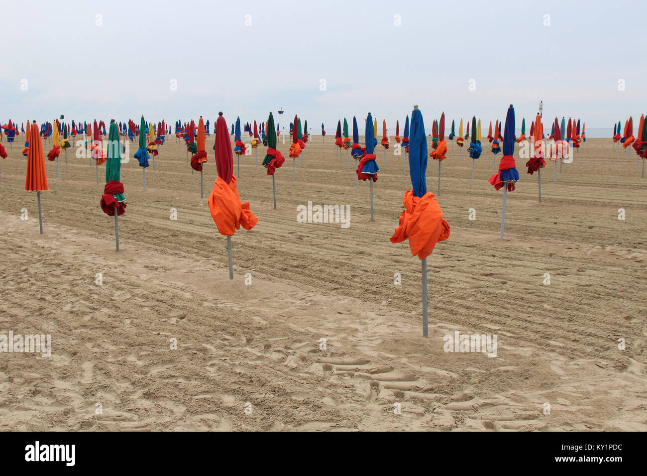 The beach in Deauville (France). Stock Photo