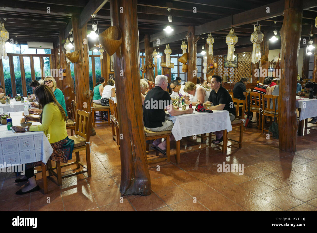 Private Up-scale restaurant in Bangkok,Thailand with American visitors Stock Photo