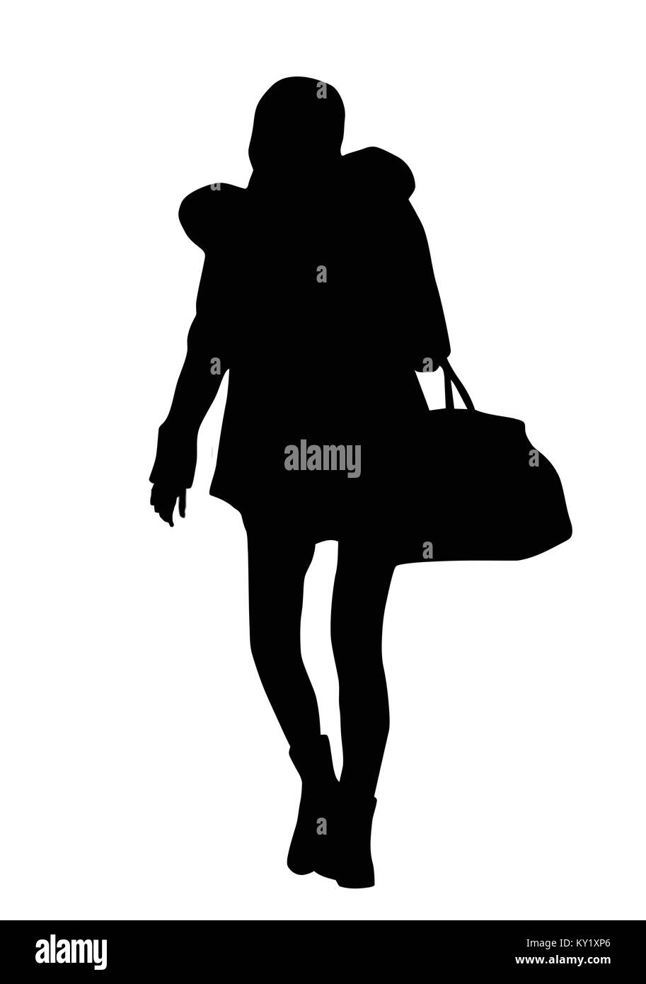 Walking woman silhouette with holding bag on white background, vector illustration Stock Vector