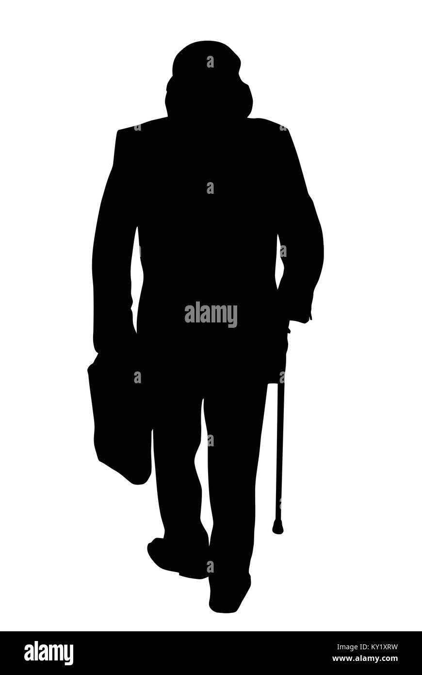 Old man walks with cane on white background, vector illustration Stock ...