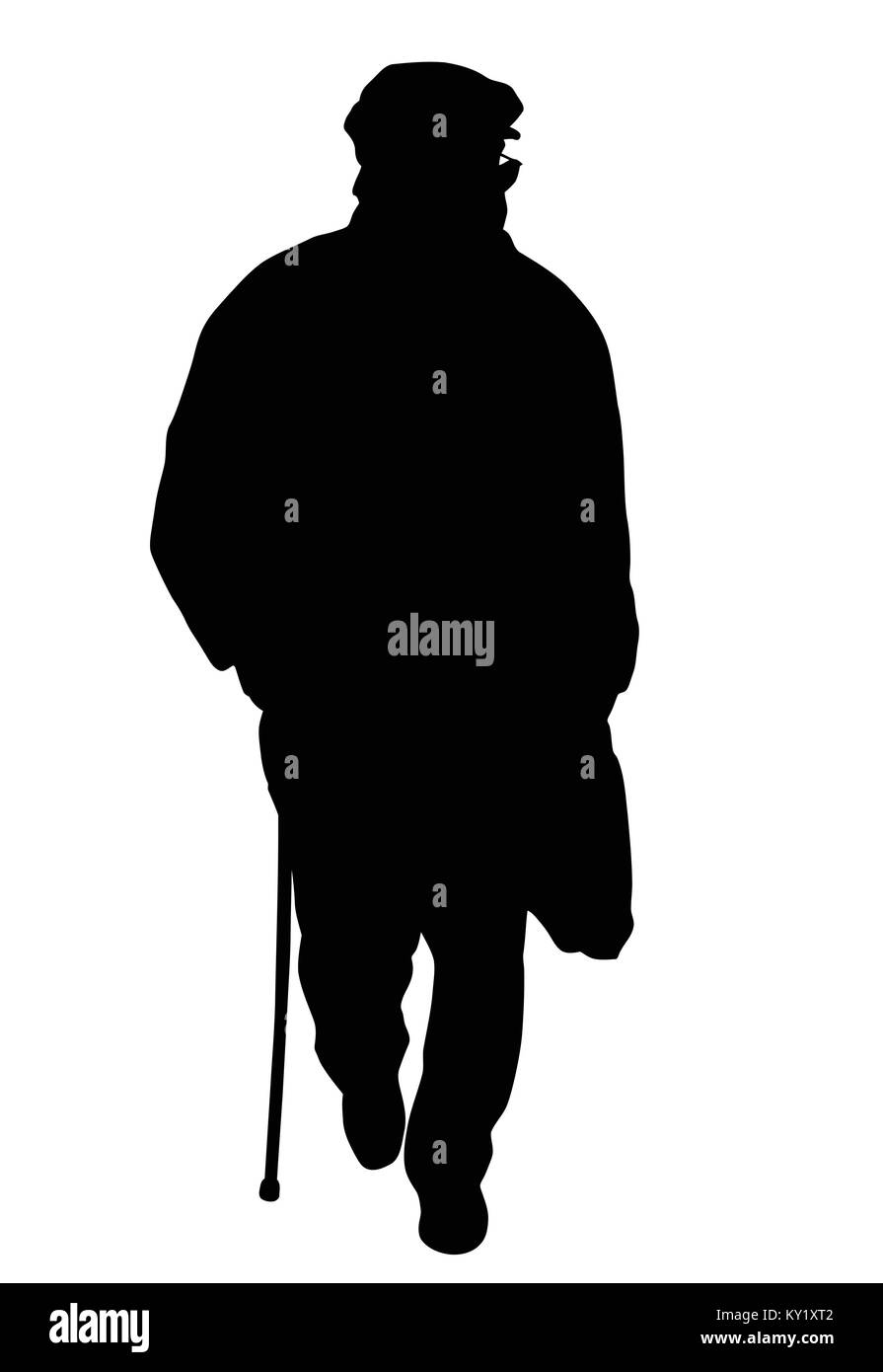 Old man walks with cane on white background, vector illustration Stock Vector