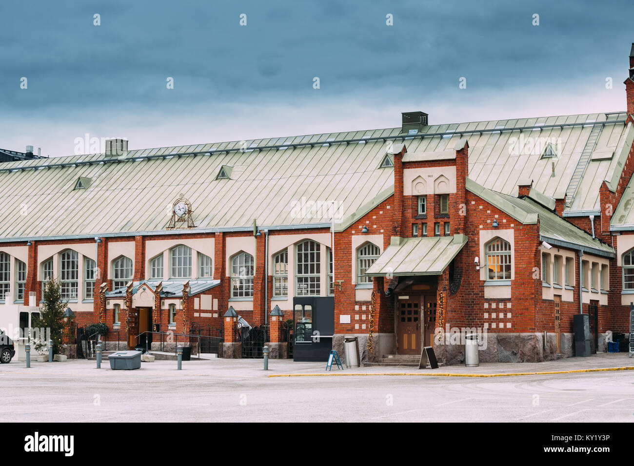 Helsinki, Finland. Hietalahti Market Hall Located In Old Market Hall Of Hietalahdentie In Helsinki And Include Market, Cafe, Restaurants. Stock Photo