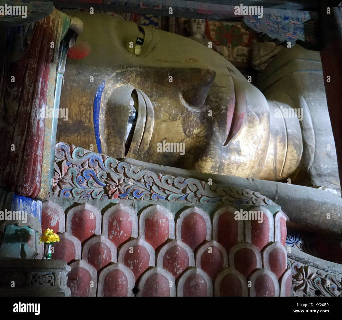 ZHANGYE, CHINA - CIRCA MAY 2017  Head of Buddha in Dafo temple Stock Photo