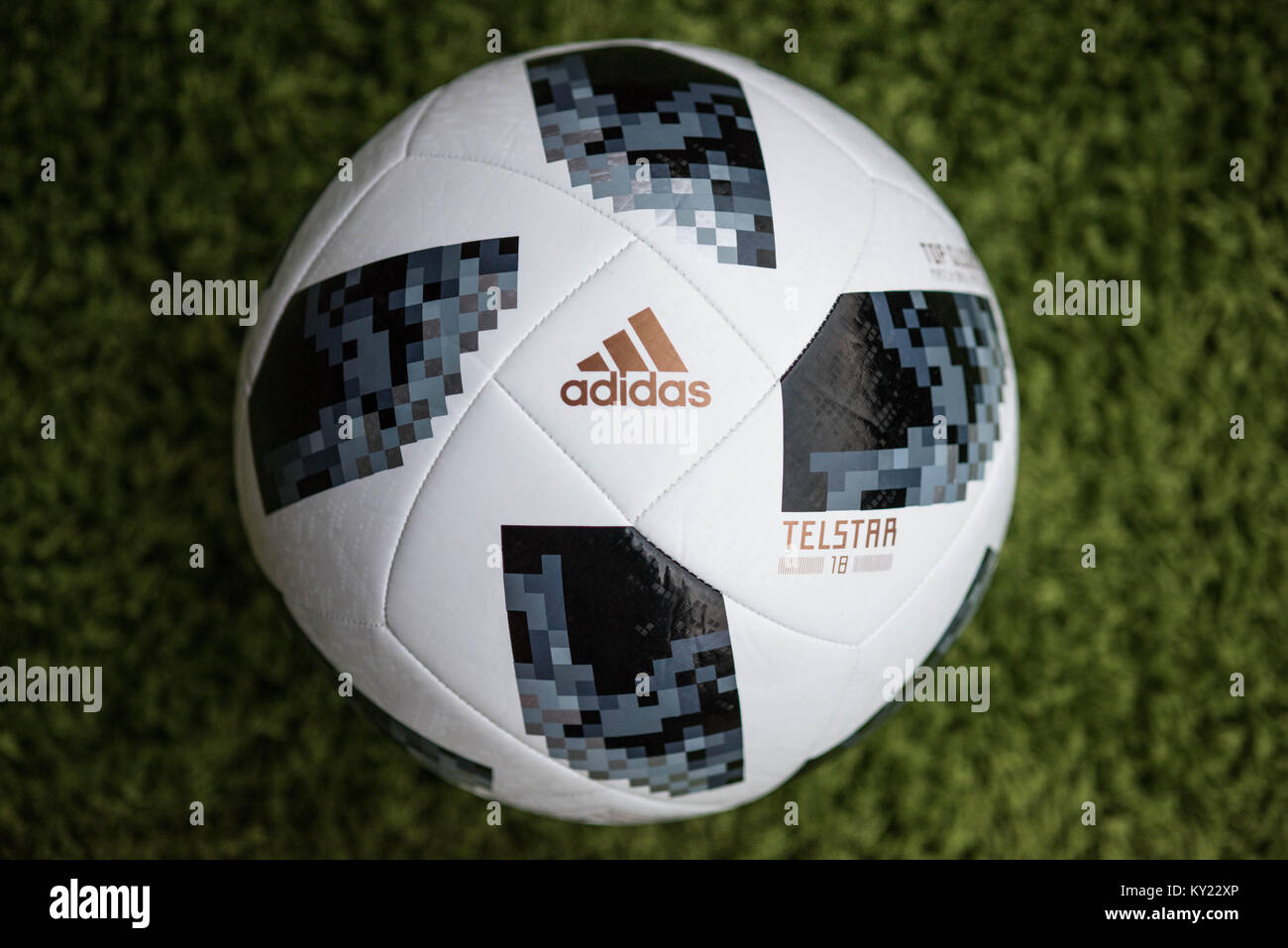 Official Matchball for the FIFA World Cup 2018. Adidas Telstar Football. Stock Photo