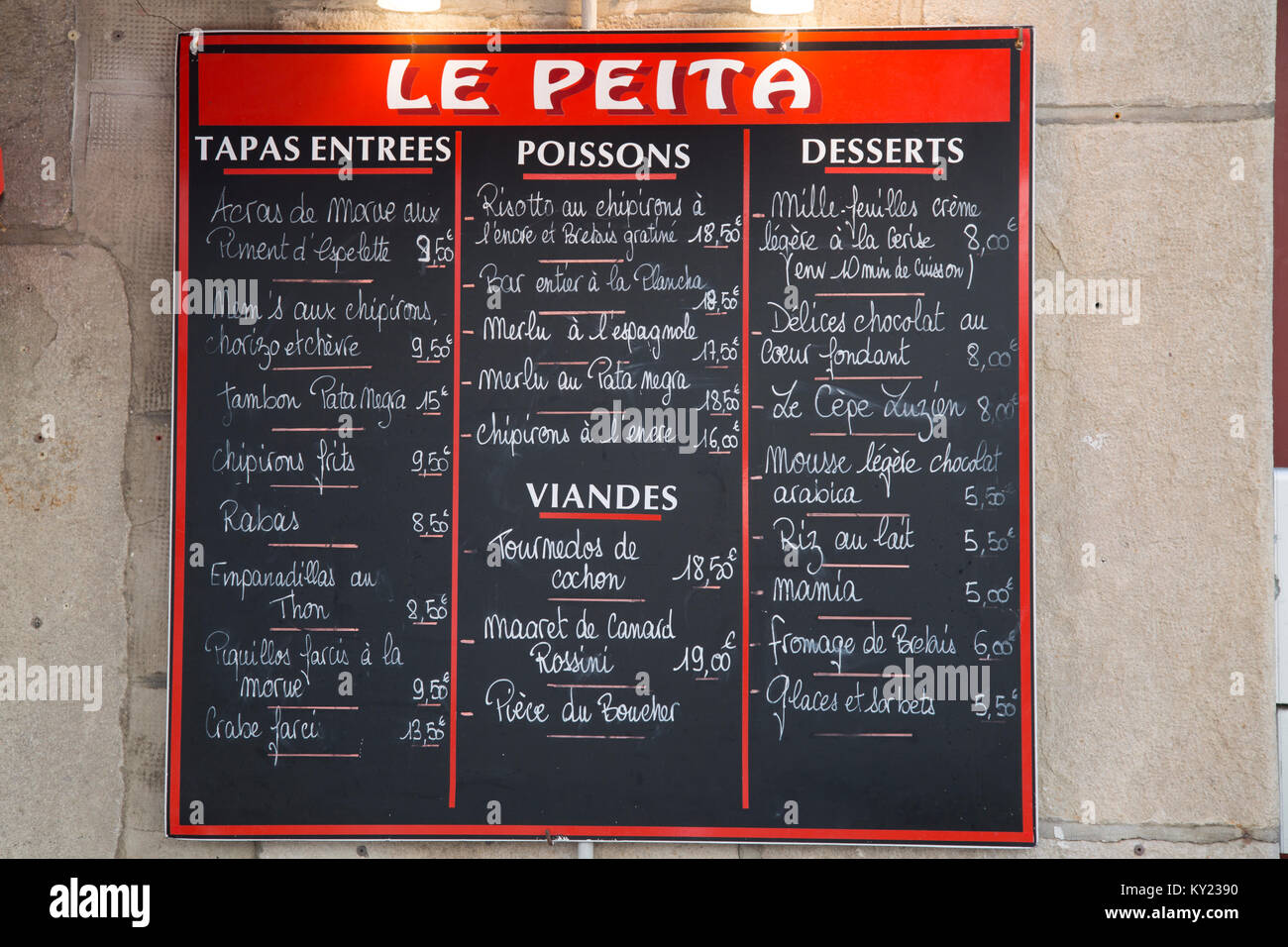 Peita Restaurant Menu, Saint Jean de Luz; Basque Country; France Stock  Photo - Alamy