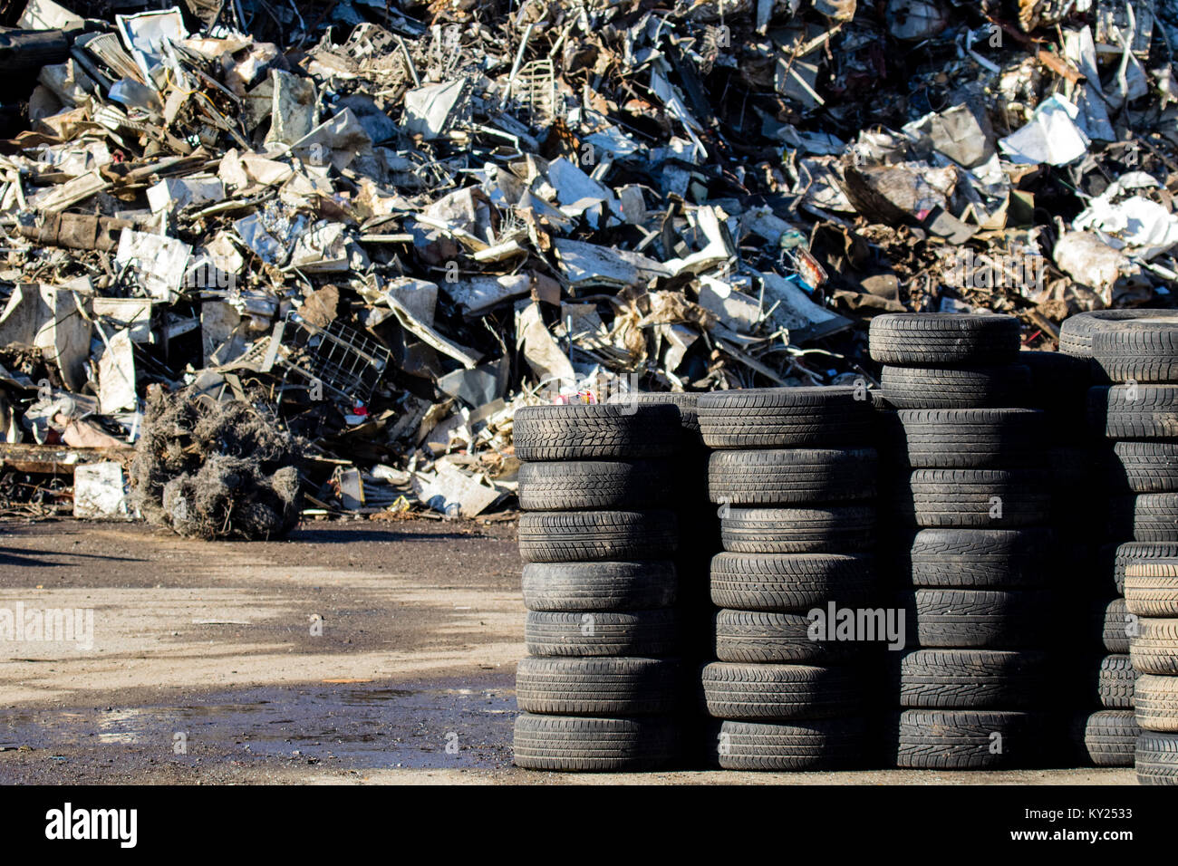 recycling tires and recyclables at recycling facility Stock Photo Alamy
