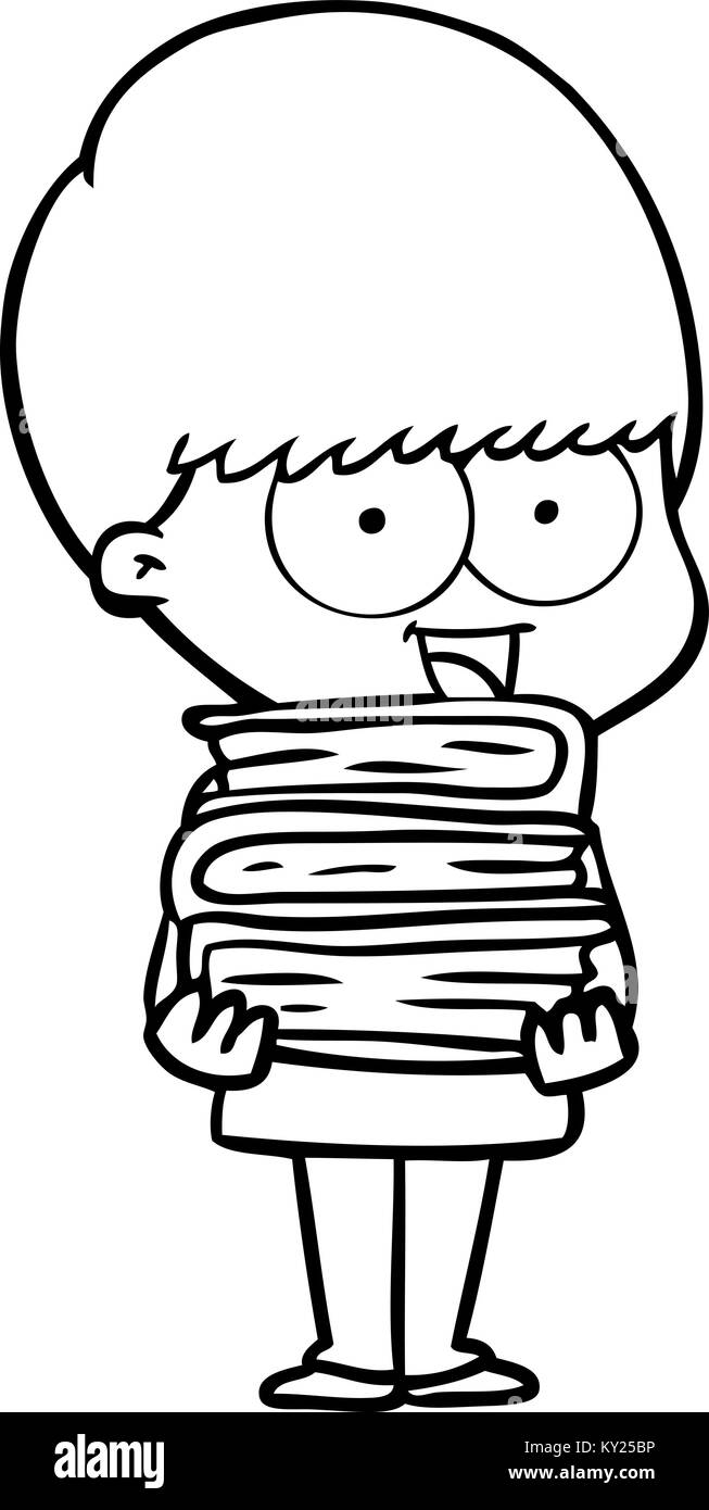 happy cartoon boy holding books Stock Vector Image & Art - Alamy