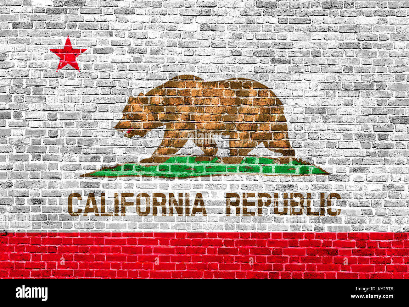 California Republic US flag painted on old vintage brick wall Stock Photo