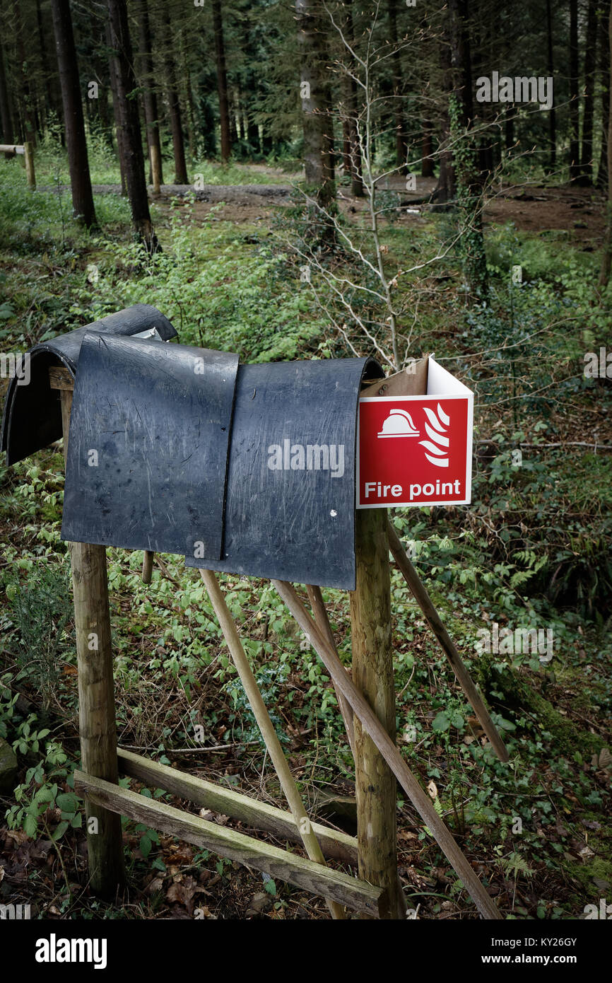 Firebeaters stacked in readiness at a forestry fire control point. Stock Photo