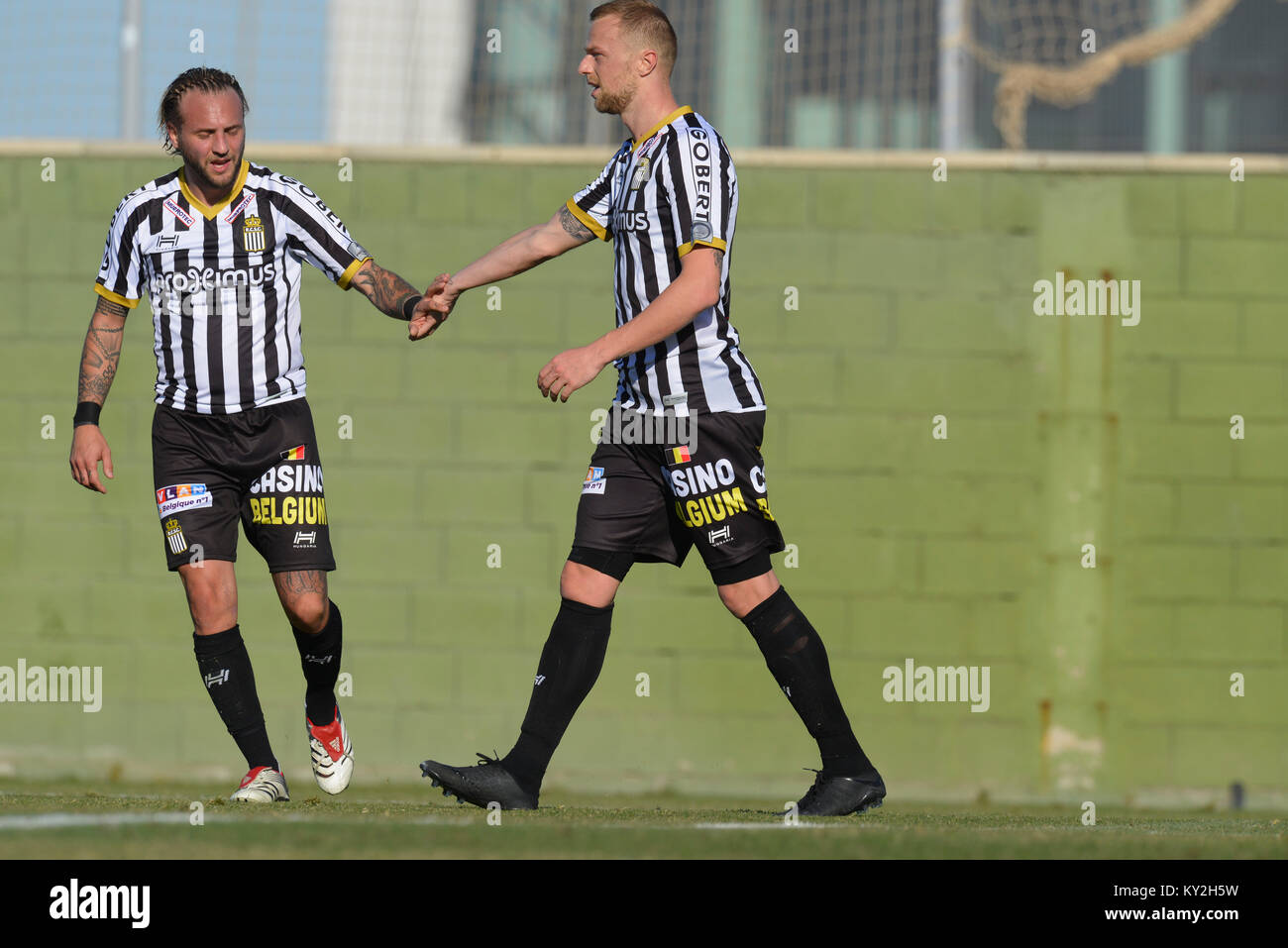 Spain. 12th Jan, 2018. David Pollet, Jordan Remacle during the friendly  match between Royal Charleroi SC vs.Yanbian Funde FC at Pinatar Arena,  Murcia, SPAIN. 10th January of 2018. Credit: Gtres Información más