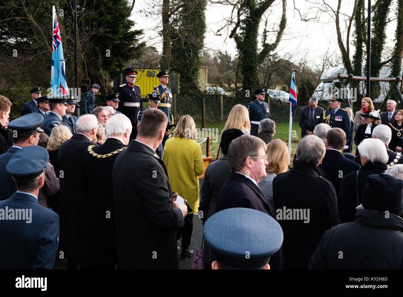 Llanystumdwy, Gwynedd, UK. 12th Jan, 2018. UK. The RAF, the Lord Lieutenant of Gwynedd, Gwynedd Council and Wales Remembers commemorate Prime Minister David Lloyd George's 1917 decision to create the world's first independent Air Force in 1918. Credit: Michael Gibson/Alamy Live News Stock Photo