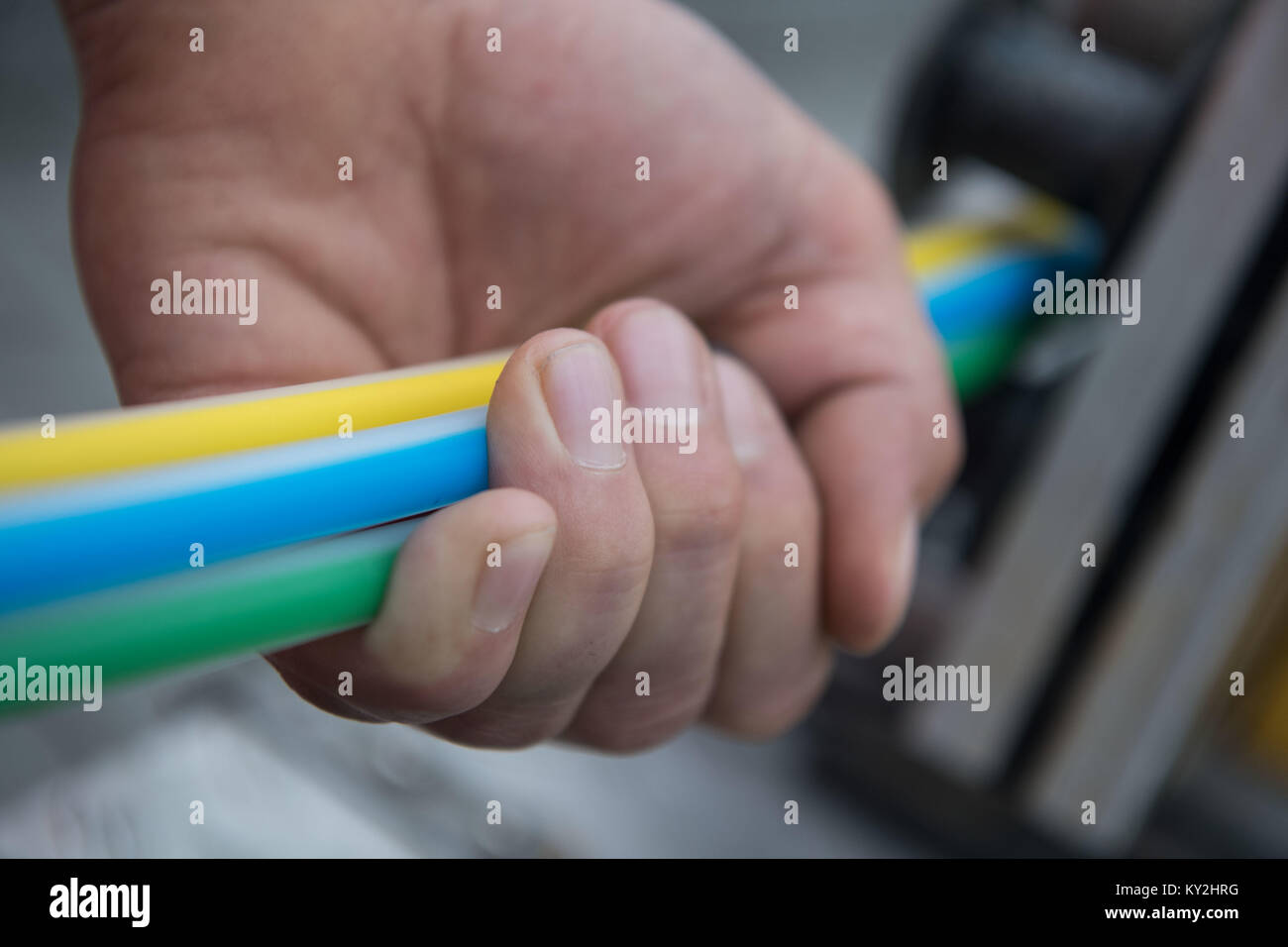 A specialist for the installation of optical fibre demonstrates how