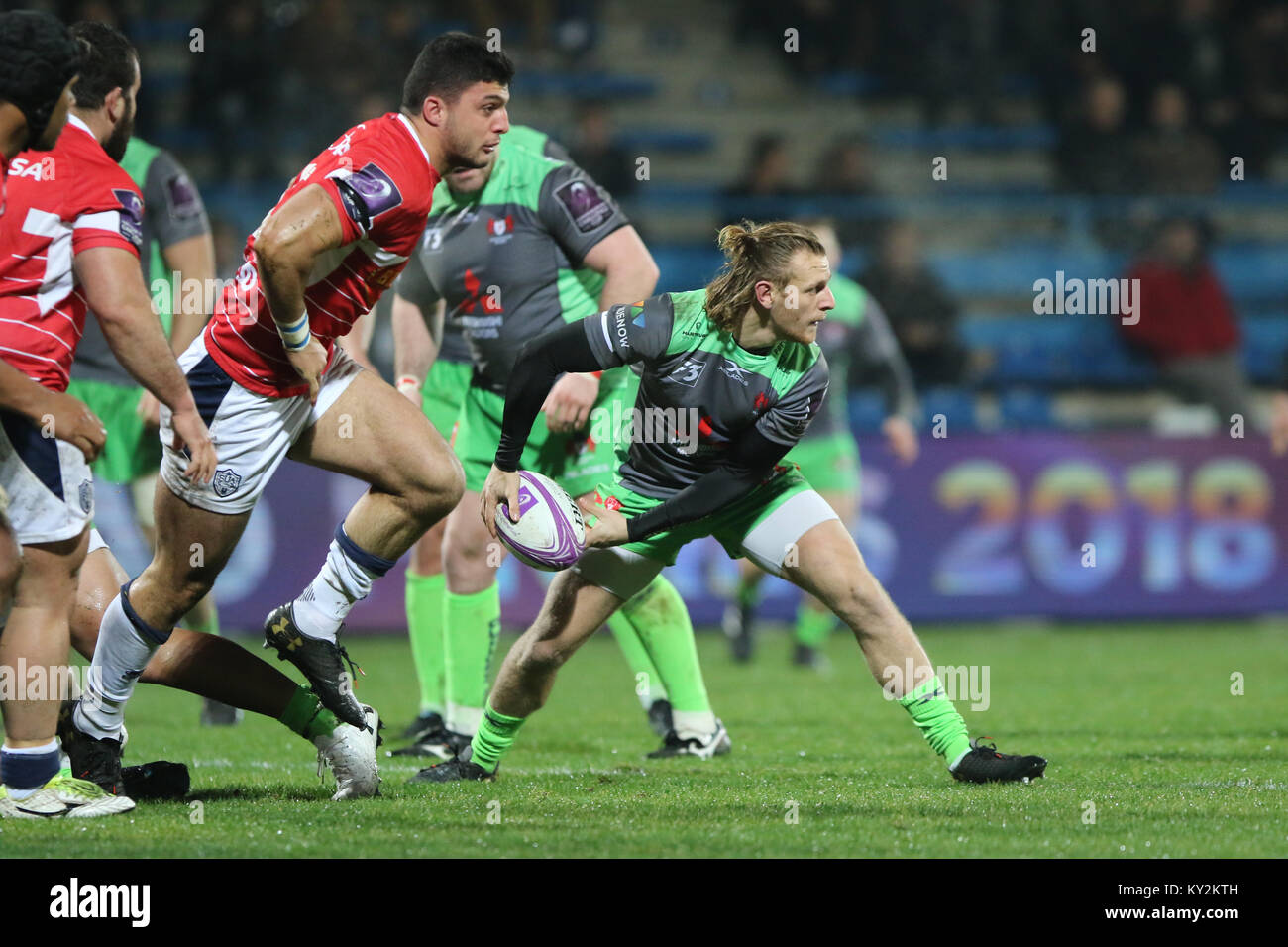 Agen, France. 12th Jan, 2018. Gloucester's Callum Braley during the match opposing Agen vs Gloucester in EPCR Challenge Cup 2017/2018. Credit: Sebastien Lapeyrere/Alamy Live News. Stock Photo