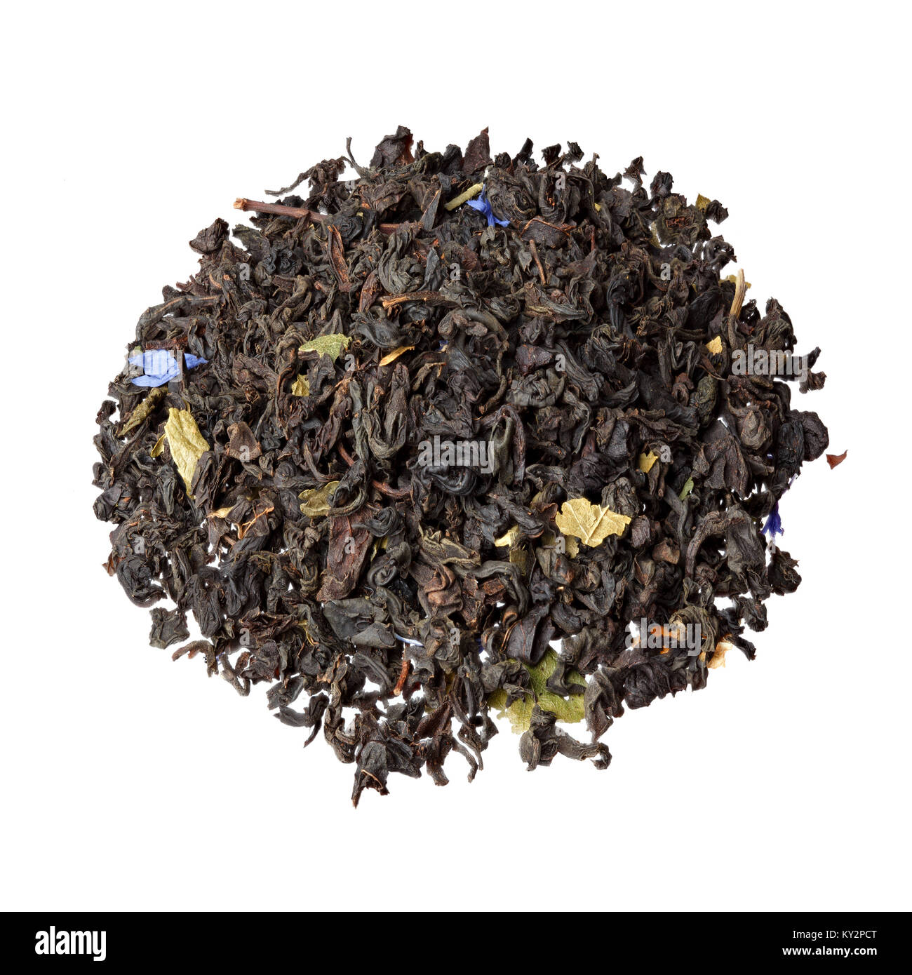 Green tea with blackberries and blueberries, cornflower petals a Stock Photo